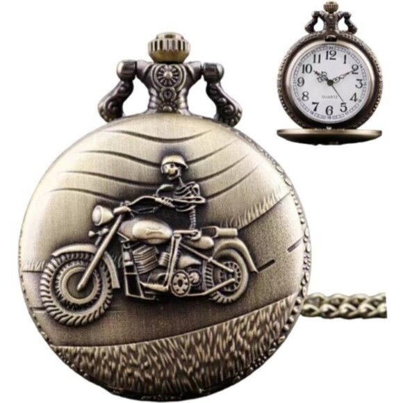 Bee Happy Market Boutique Other - Pocket Watch Motorcycle Skeleton Biker Steampunk Chain Quartz Analog Retro Gift